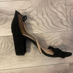 Black Kaari Blue Velvet Ruffle Heels